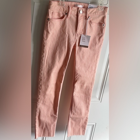 NWT LC Lauren Conrad Skinny Crop Mid Rise Lycra Stretch Jeans In Pink Striped - Picture 1 of 16